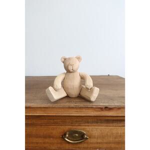 Vintage Hand Carved Wooden Teddy Bear with Moving Arms and Legs 6" Tall